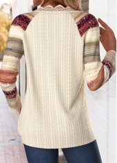 Striped Tummy Coverage Beige 3/4 Sleeve T Shirt