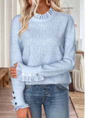 Striped Curved Hem Light Blue Long Sleeve Sweatshirt