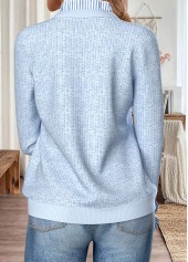 Striped Curved Hem Light Blue Long Sleeve Sweatshirt