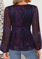 Tummy Coverage Multi Color Long Sleeve V Neck Blouse