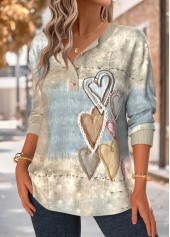 Heart Print Tummy Coverage Multi Color Long Sleeve Sweatshirt