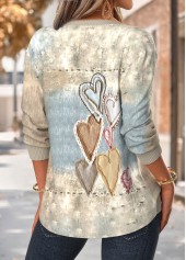 Heart Print Tummy Coverage Multi Color Long Sleeve Sweatshirt