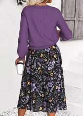 Floral Print Tummy Coverage Dusty Purple Top and Skirt