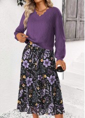 Floral Print Tummy Coverage Dusty Purple Top and Skirt