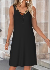 Leaf Print Tummy Coverage Black Dress and Cardigan