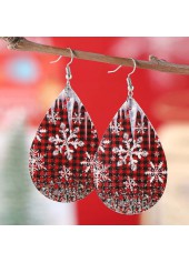 Christmas Wine Red Droplet Faux Leather Earrings