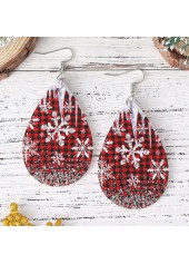 Christmas Wine Red Droplet Faux Leather Earrings