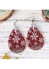Christmas Wine Red Droplet Faux Leather Earrings