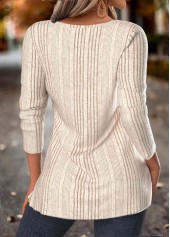 Tummy Coverage Beige Long Sleeve Square Neck T Shirt