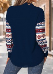 Tribal Print Tummy Coverage Navy Long Sleeve Sweatshirt