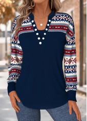 Tribal Print Tummy Coverage Navy Long Sleeve Sweatshirt