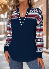 Tribal Print Tummy Coverage Navy Long Sleeve Sweatshirt