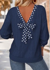 Polka Dot Tummy Coverage Navy Long Sleeve Sweatshirt