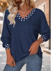 Polka Dot Tummy Coverage Navy Long Sleeve Sweatshirt