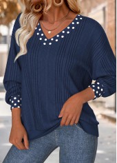 Polka Dot Tummy Coverage Navy Long Sleeve Sweatshirt