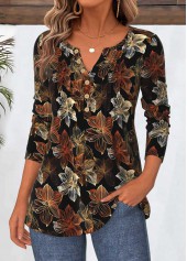 Floral Print Tummy Coverage Black Long Sleeve T Shirt