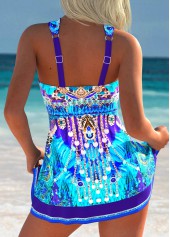 High Waisted Tribal Print Purplish Blue Tankini Set