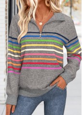 Multi Stripe Print Tummy Coverage Dark Grey Sweatshirt