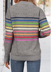 Multi Stripe Print Tummy Coverage Dark Grey Sweatshirt