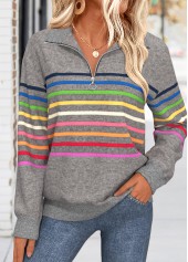 Multi Stripe Print Tummy Coverage Dark Grey Sweatshirt