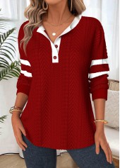 Tummy Coverage Deep Red Long Sleeve Split Neck Sweatshirt