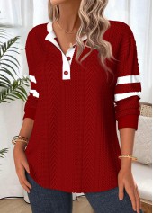 Tummy Coverage Deep Red Long Sleeve Split Neck Sweatshirt