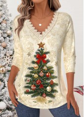 Christmas Tummy Coverage Beige Long Sleeve T Shirt