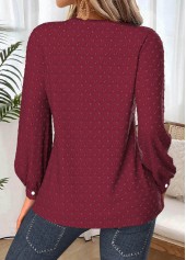 Tummy Coverage Wine Red Long Sleeve Split Neck Shirt