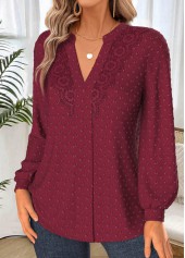 Tummy Coverage Wine Red Long Sleeve Split Neck Shirt