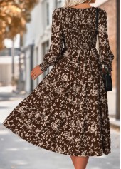 Ditsy Floral Print Tummy Coverage Dark Coffee Dress