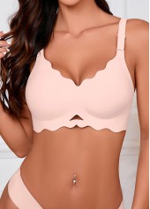 V Neck Detail Light Pink Bra