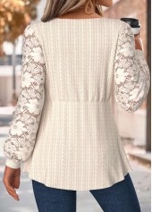 Tummy Coverage Beige Long Sleeve Round Neck T Shirt