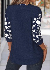 Floral Print Tummy Coverage Navy Long Sleeve Sweatshirt