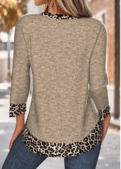 Leopard Tummy Coverage Dark Camel 3/4 Sleeve T Shirt
