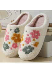 White Floral Print Closed Toe Falt Slippers