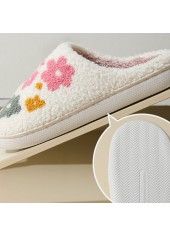 White Floral Print Closed Toe Falt Slippers