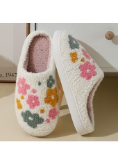 White Floral Print Closed Toe Falt Slippers