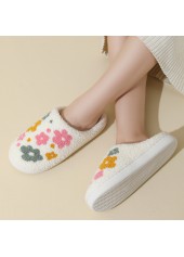 White Floral Print Closed Toe Falt Slippers