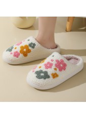 White Floral Print Closed Toe Falt Slippers