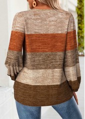 Striped Tummy Coverage Dark Coffee Long Sleeve Blouse