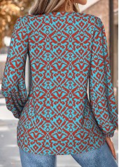 Tribal Print Tummy Coverage Neon Blue Long Sleeve Blouse