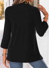 Tummy Coverage Black Long Sleeve Square Neck Blouse