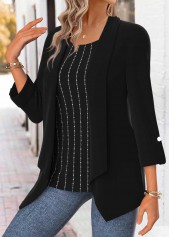 Tummy Coverage Black Long Sleeve Square Neck Blouse