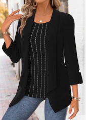 Tummy Coverage Black Long Sleeve Square Neck Blouse