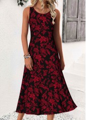 Floral Print Tummy Coverage Wine Red Bracelet Sleeve Dress