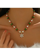 Christmas Golden Snowflake Beaded Alloy Necklace