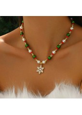 Christmas Golden Snowflake Beaded Alloy Necklace