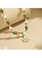 Christmas Golden Snowflake Beaded Alloy Necklace