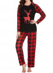 Christmas Plaid Red Round Neck Lounge Top and Pants