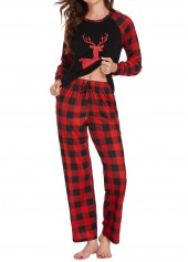 Christmas Plaid Red Round Neck Lounge Top and Pants